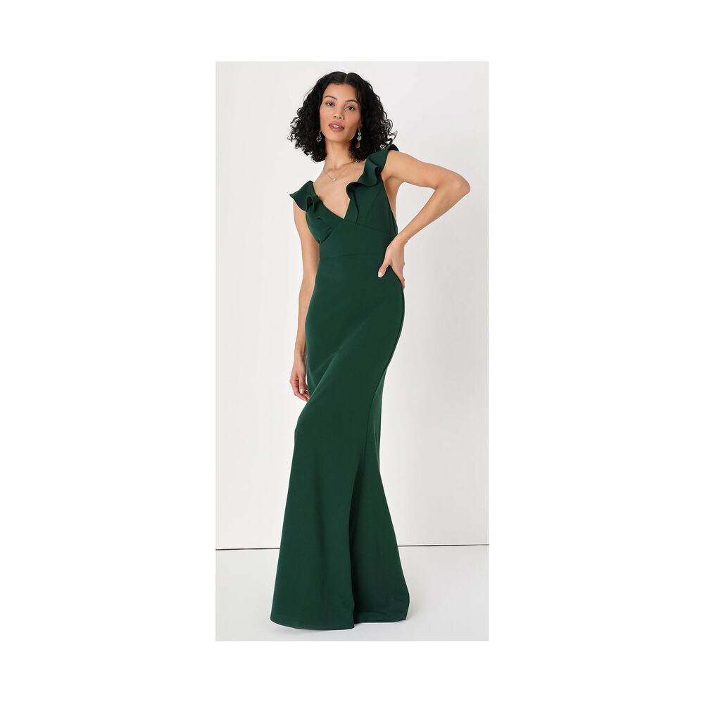 Lulus Womens M Perfect Opportunity V-Neck Maxi Dress Hunter Green Mermaid Gown